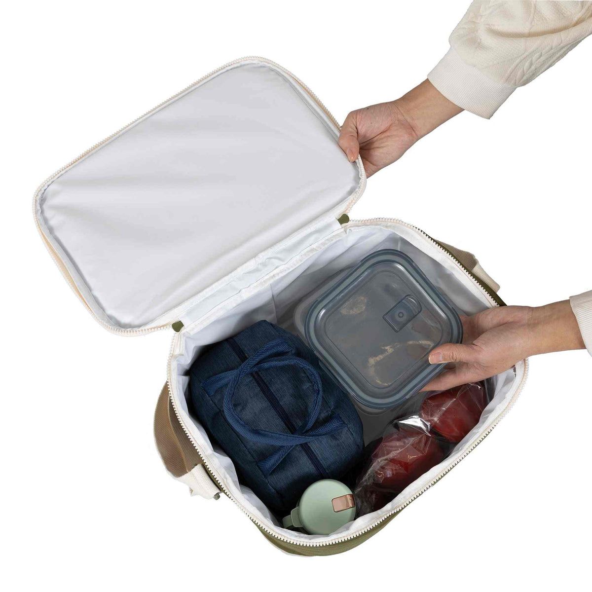 Spacious 20L cooler bag with insulated design and durable zipper, perfect for keeping supplies cold for camping or picnics.