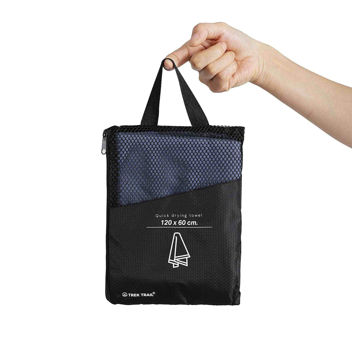 Hurtigtørrende microfiber håndklæde 120 x 60 cm i kompakt taske.