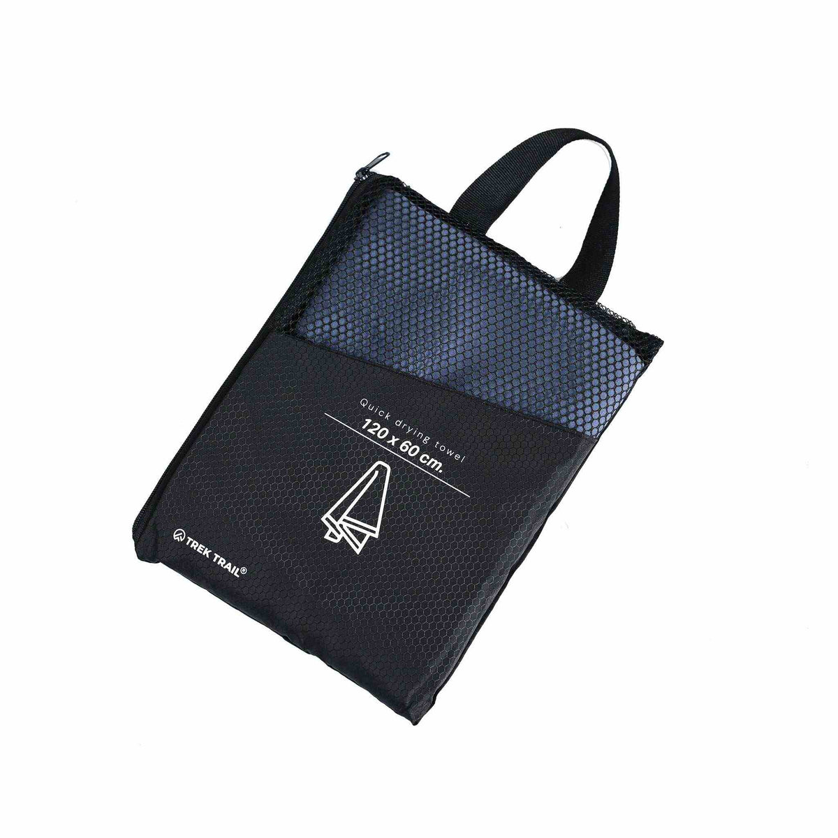 Hurtigtørrende microfiber håndklæde 120 x 60 cm i sort bæretaske.
