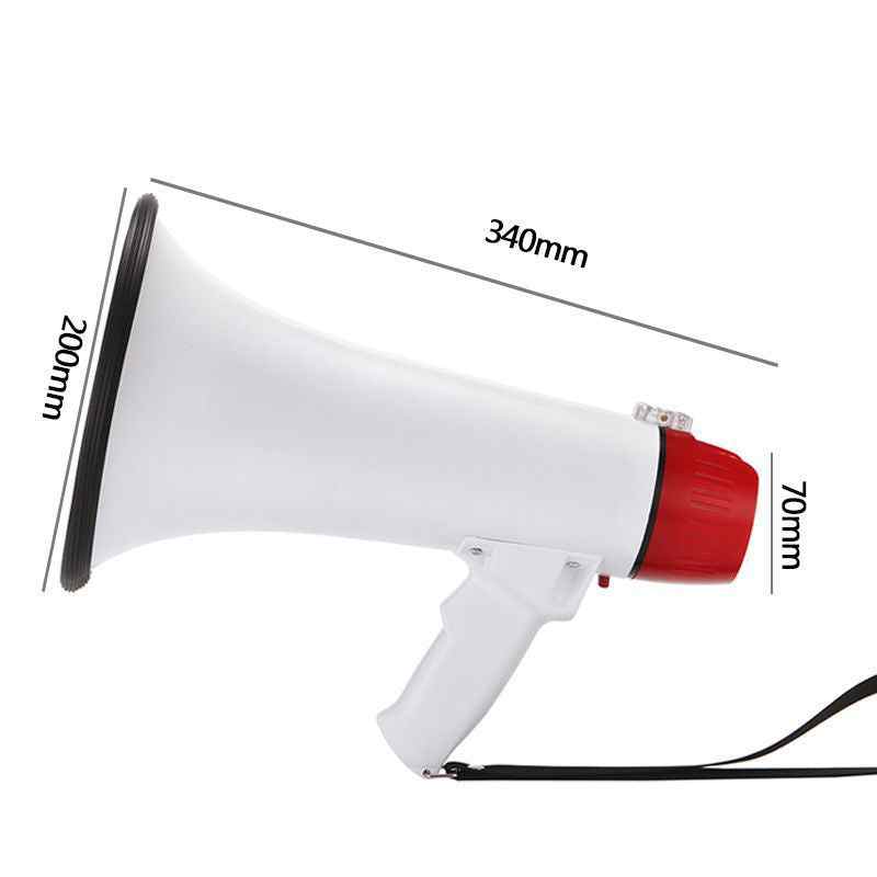 Megafon 30W genopladelig med ergonomisk design og sirenefunktion, lydstyrke hørbar op til 500 meter.