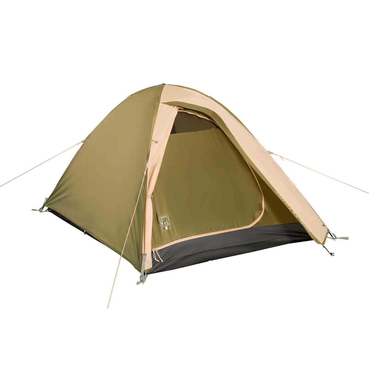 Two-person festival tent, waterproof with mosquito net, robust features, ideal for multiple seasons.