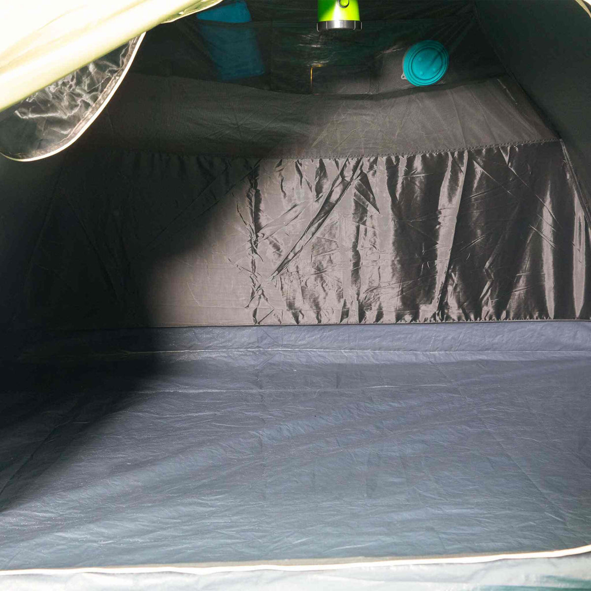 3 person blackout tent interior, spacious and dark for uninterrupted sleep.