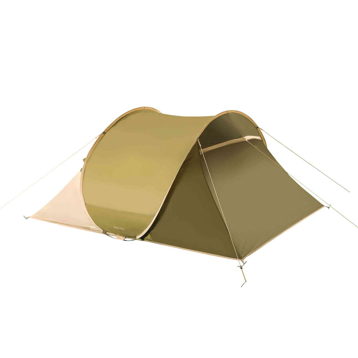 3-person pop up tent, 100% waterproof, easy setup, durable zippers, mosquito net, storage spaces, robust transport bag.