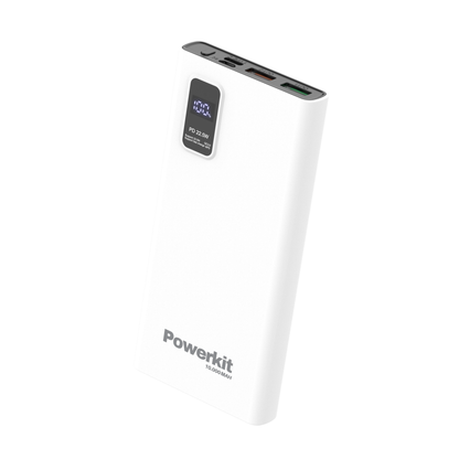 Compact 10,000 mAh powerbank with dual USB ports, LED display, and fast charging capability.