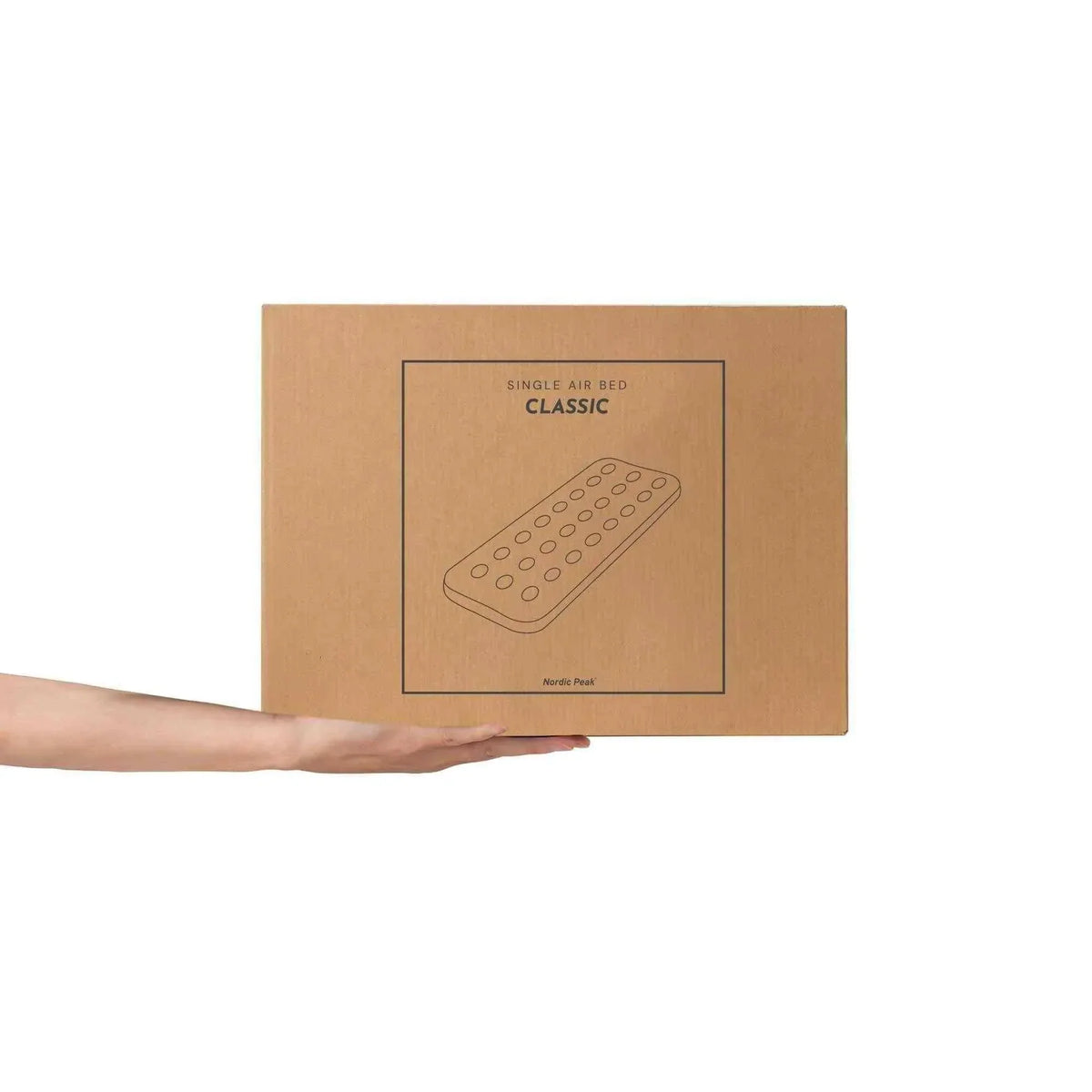 Single luftmadras packaging with repair kit included, available in Basic and Premium models.
