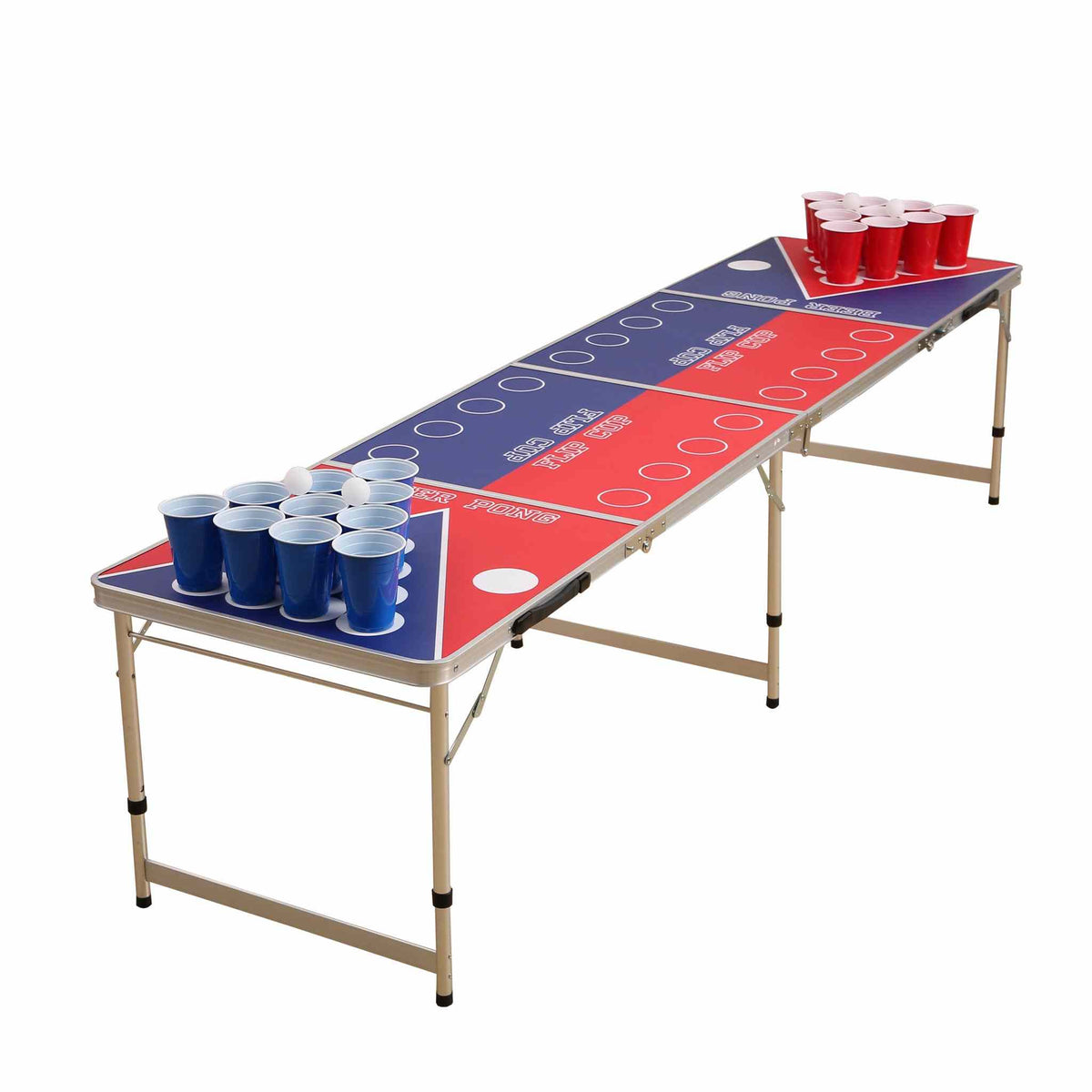 Beer Pong bord m. Flip Cup, officielt design, letvægt, vandtæt, 240x60x70 cm.