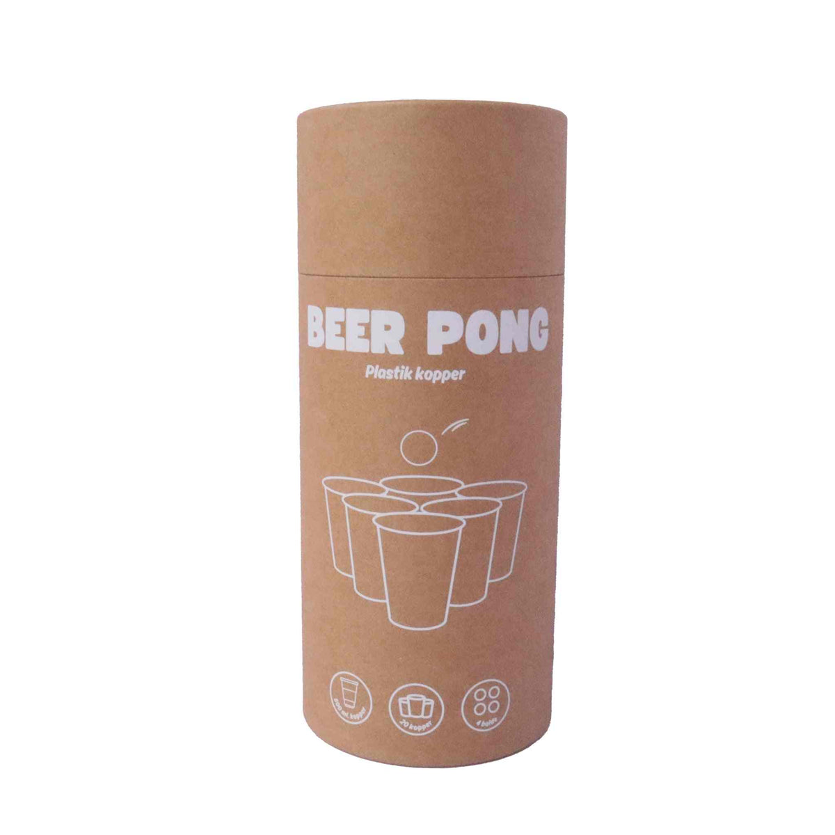 Beer pong sæt med kopper og bolde i emballage.