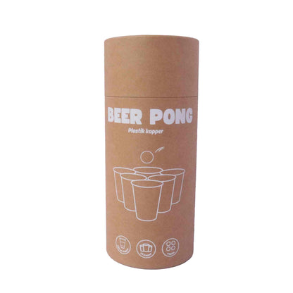 Beer pong sæt med kopper og bolde i emballage.