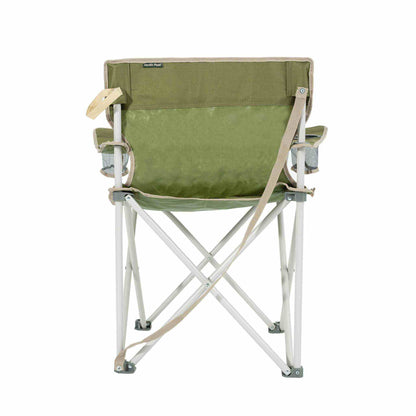 Ekstra robust festivalstol med 2 kopholdere, grøn stof og metalramme, perfekt til camping.