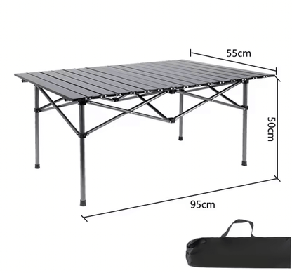 Ekstra kraftigt foldebord i letvægtsstål, 95cm x 55cm x 50cm, nem at folde ud og sammen, perfekt til festivaler.