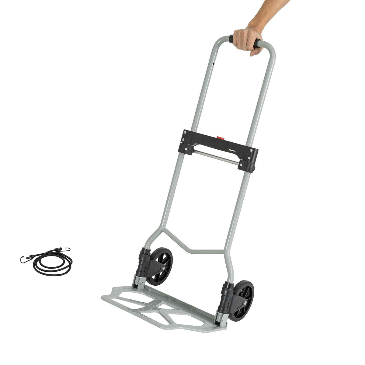 Robust and lightweight sækkevogn with 80 kg capacity, foldable design, and puncture-free wheels.