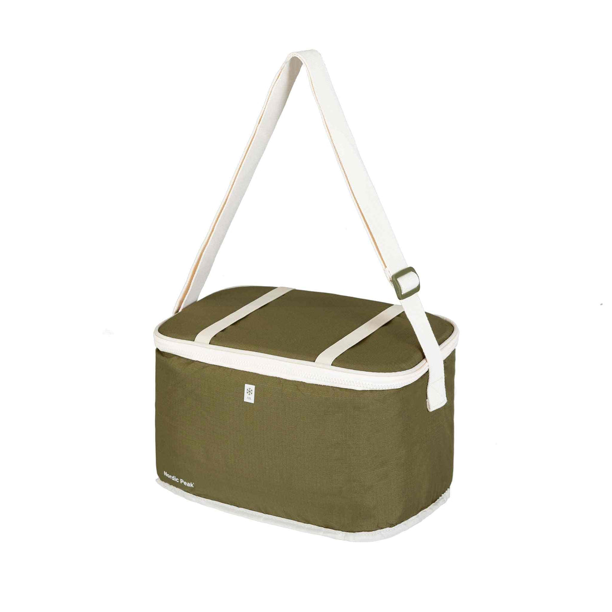 10L green cooler bag with strap, ideal for keeping drinks and snacks cold on the go.