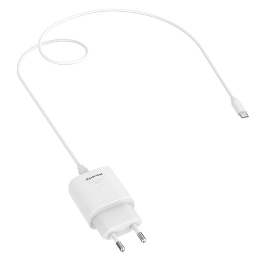 USB-C oplader og kabel med 20W effekt til hurtig opladning.