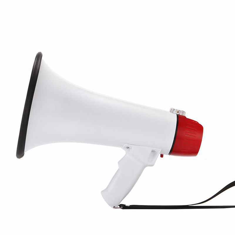 Rechargeable 30W megaphone with ergonomic design and siren feature