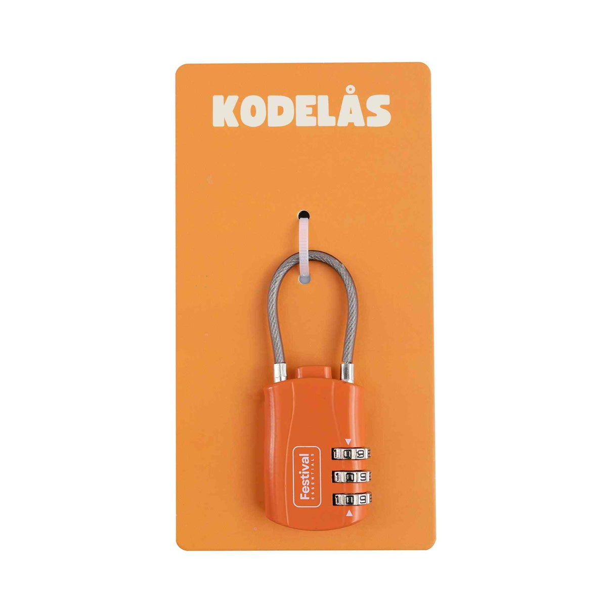 Orange kodelås til telt med 3-cifret justerbar kode.