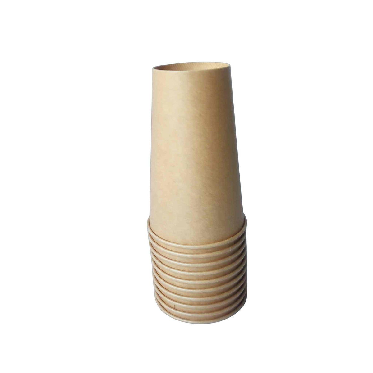 Stack of 10 compostable 300 ml paper cups ideal for events and gatherings.