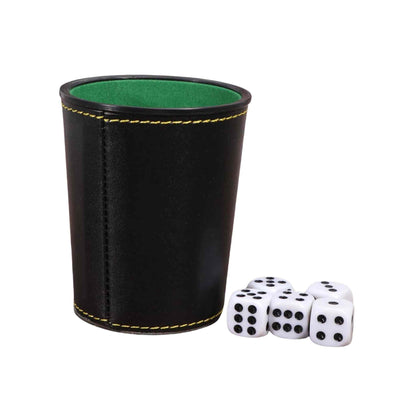 Classic dice cup with 5 dice for games and entertainment.