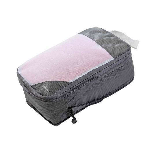Small pakpose in water-resistant ripstop material with compact expandable design.