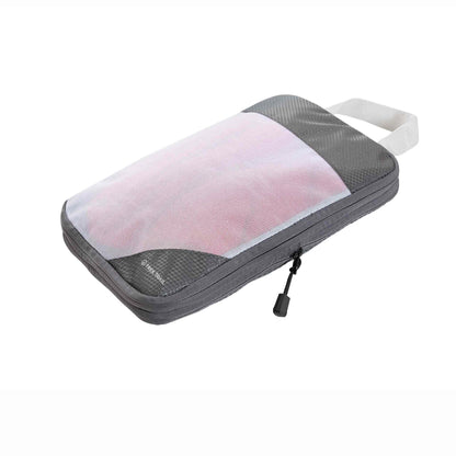 Small pakpose for organizing clothes, mesh panel, compact design, water-resistant, durable ripstop material.