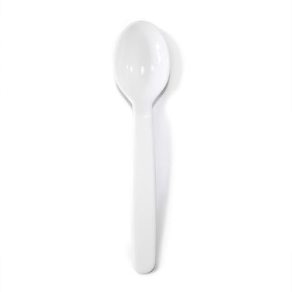 Reusable plastic picnic spoon from the 30-piece set, dishwasher safe.