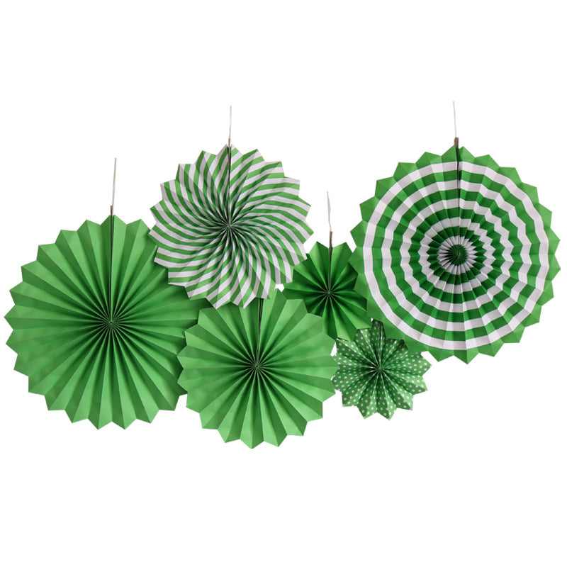Decorative green fans for pavilion, ideal for festivals and outdoor events.