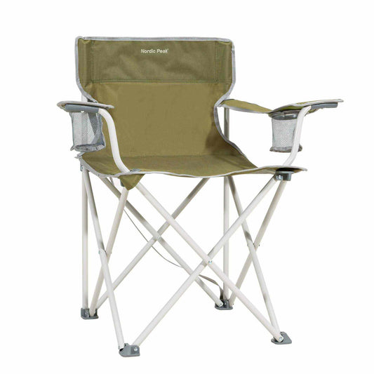 Festivalstol with two cup holders, foldable, reinforced corners, green, 82 cm height.
